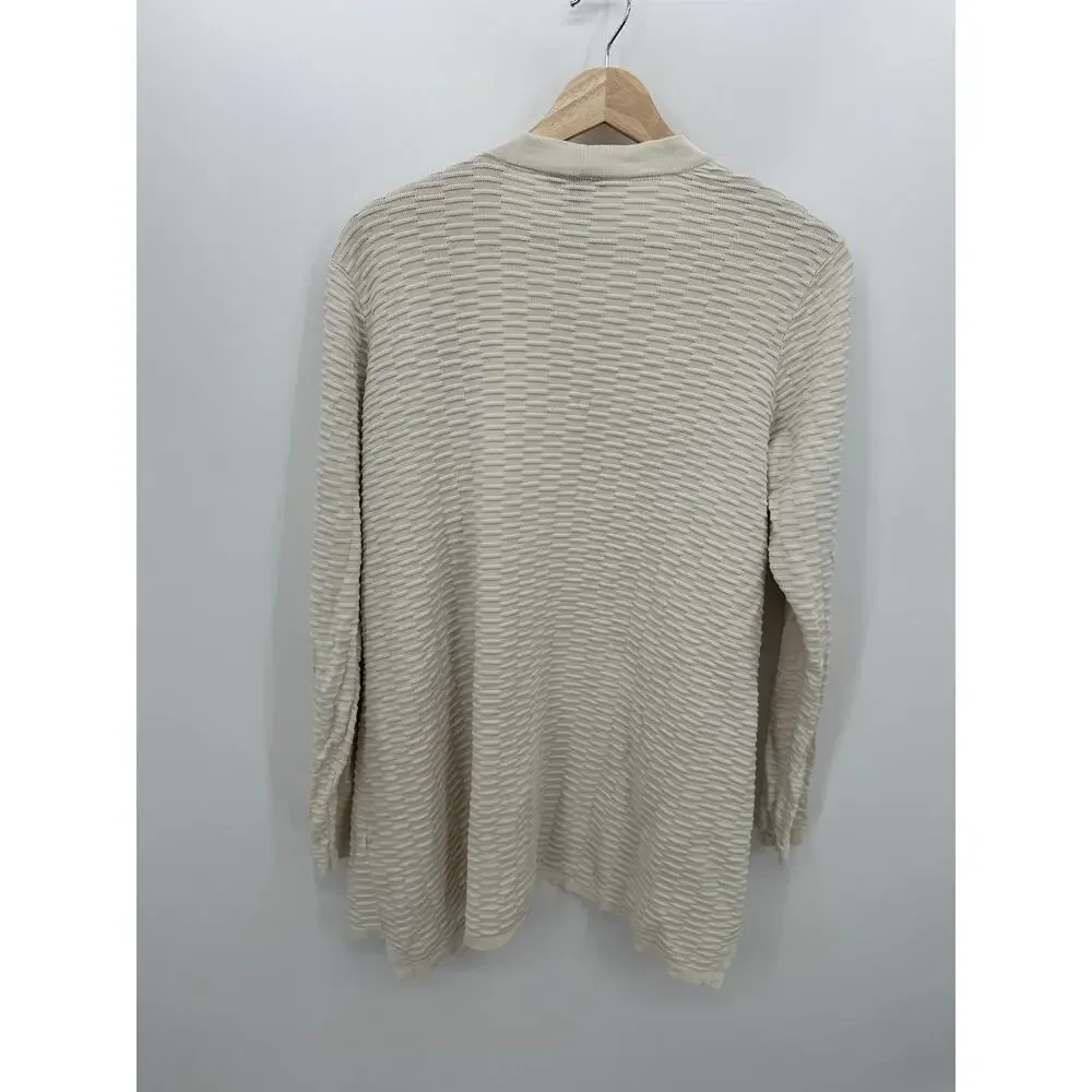 Eileen Fisher Womens Cream Knit Cardigan Sweater Size M Silk Blend Sustainable - Picture 2 of 7